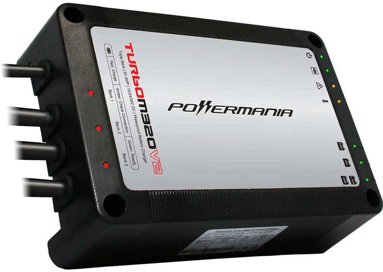 Powermania 58204 Turbo M320V2 - 3 Bank 20A Waterproof Onboard Charger 1 Powermania 58204 Turbo M320V2 - 3 Bank 20A Waterproof Onboard Charger